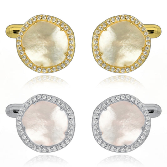 Sterling Silver CZ Border Mother of Pearl Cufflink