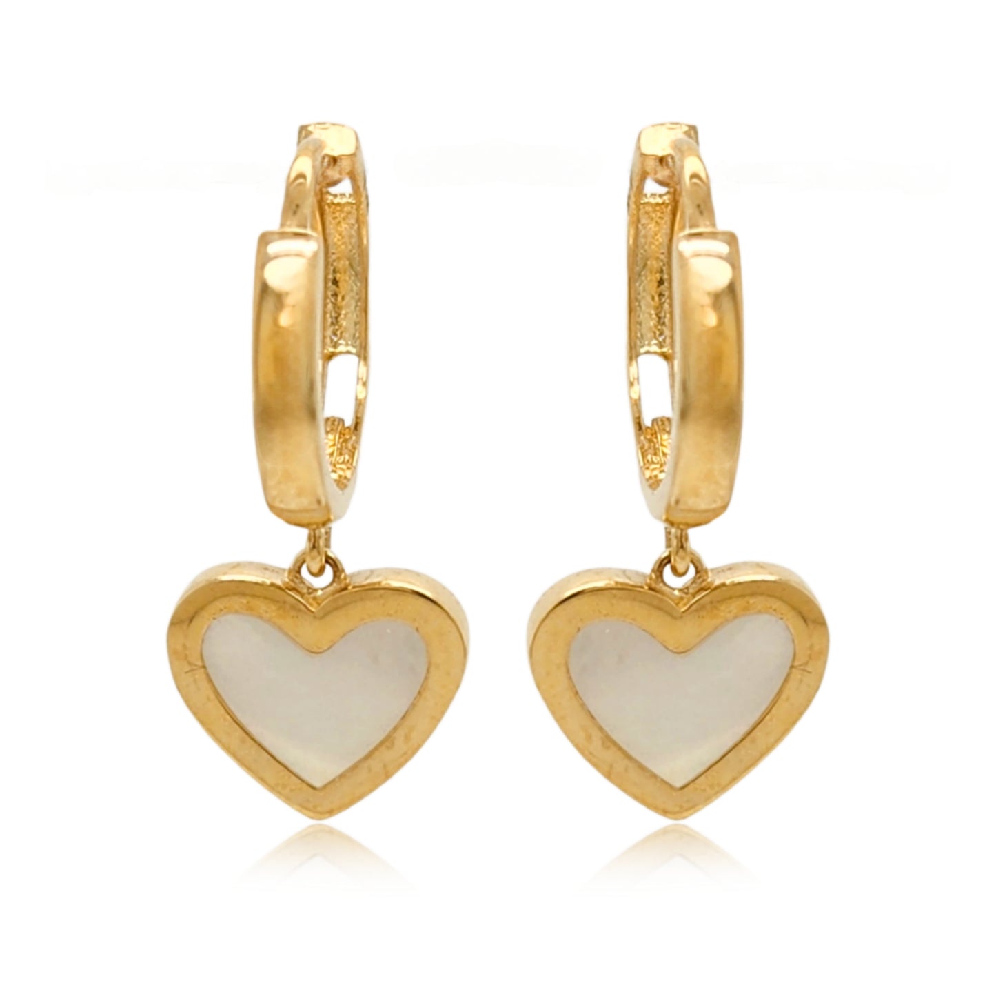 14k Gold Mother of Pearl Heart on Hoop Children's Earring