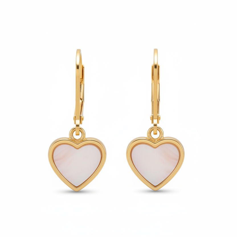 Surgical Steel Gold Plated Mother of Pearl Heart Earring