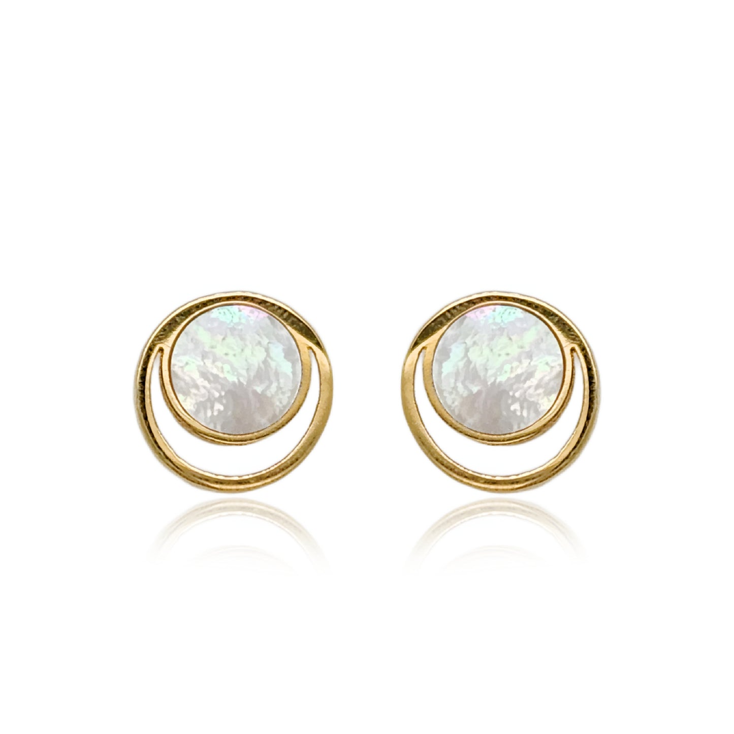 14k Gold Mother of Pearl Circle Stud Earrings