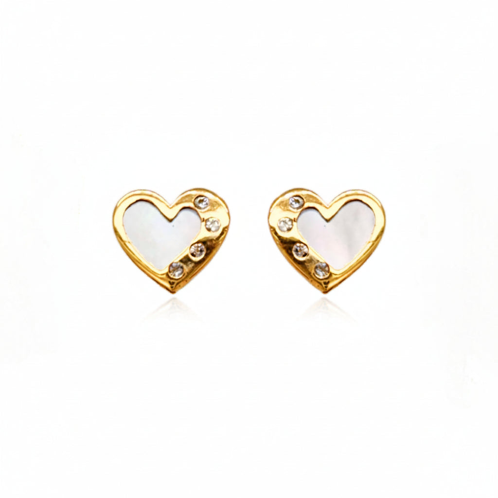 14K Gold Mother of Pearl Heart Earrings for Kids | Screw Back