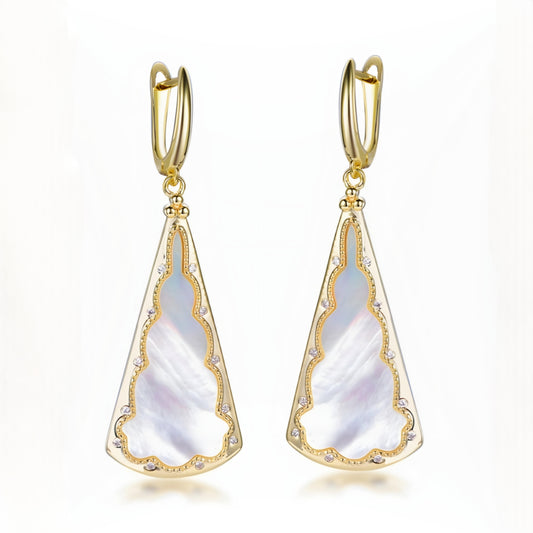 Gold Plated Sterling Silver and Mother of Pearl Drop Earrings