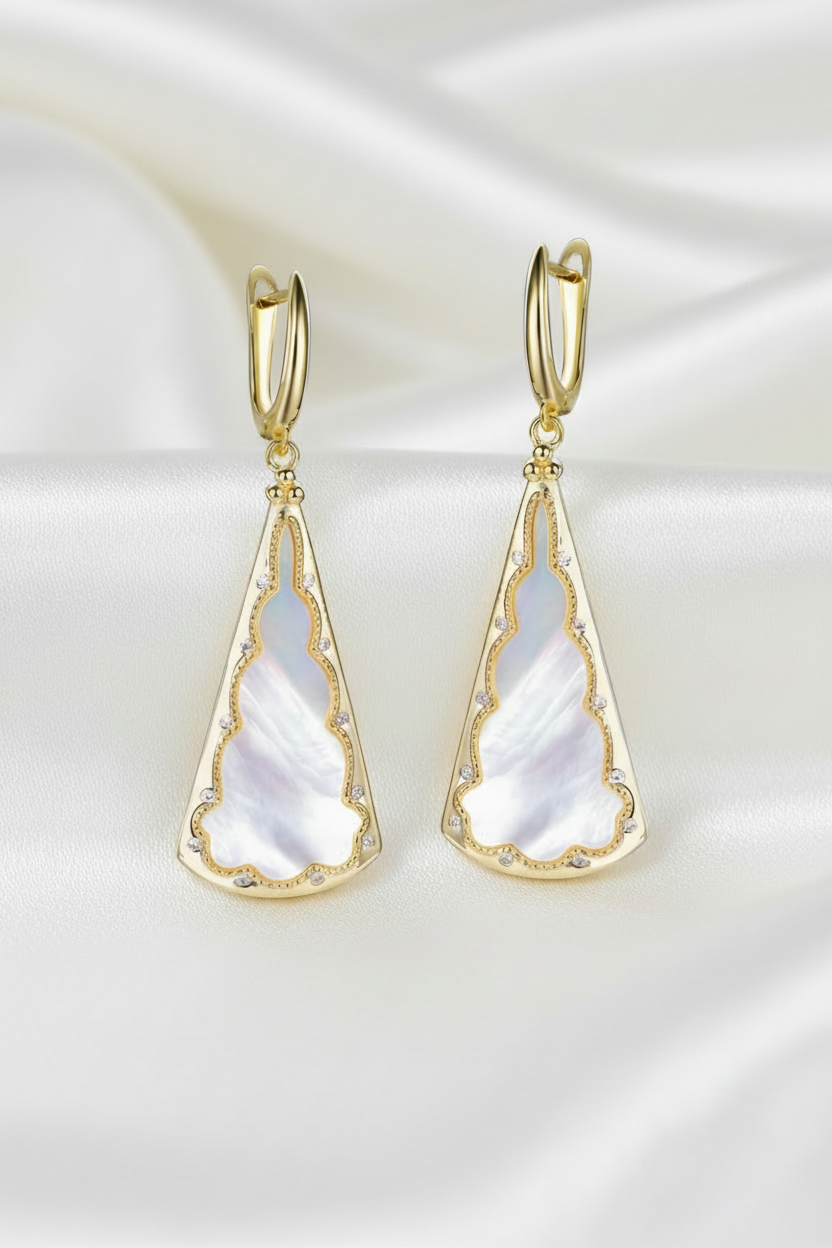 Mother of Pearl Drop Earrings - Gold Plated Sterling Silver (45mm)