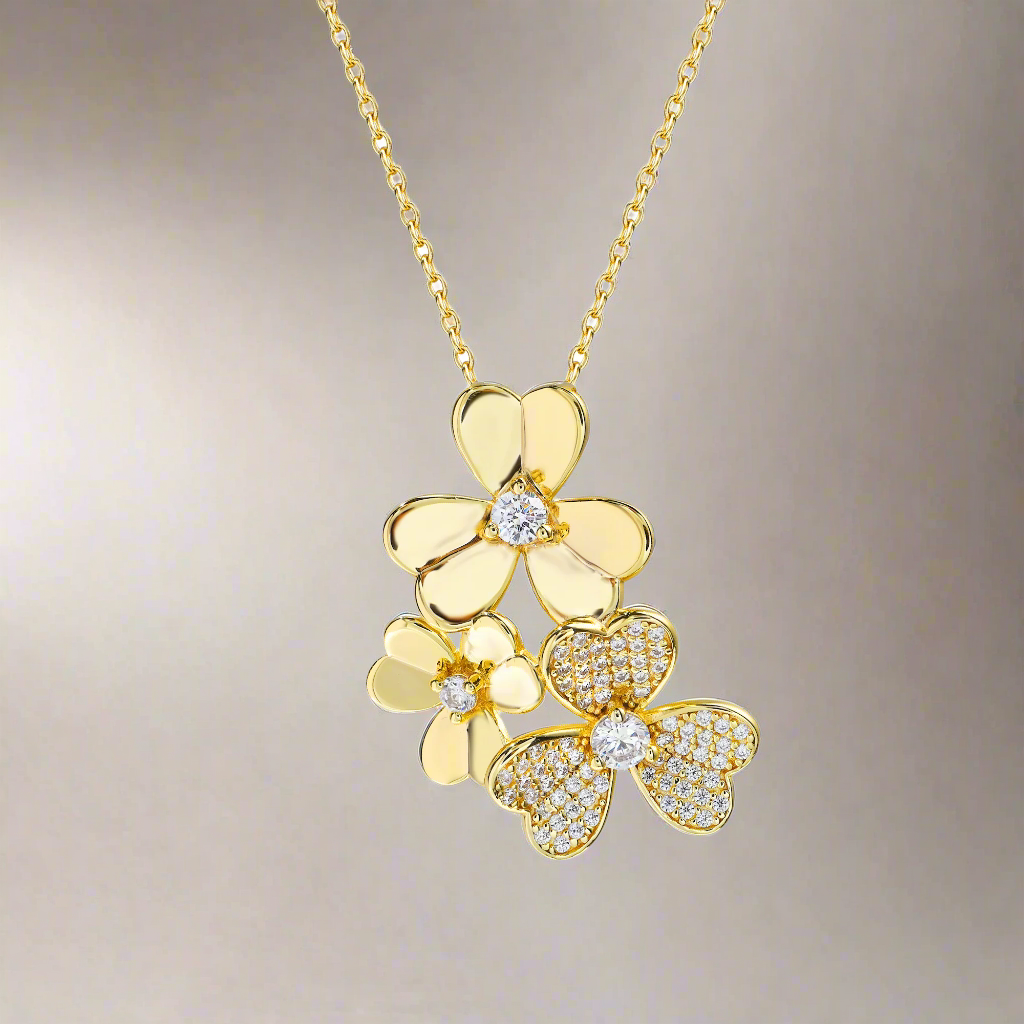 Gold Plated Sterling Silver Triple Flower Necklace
