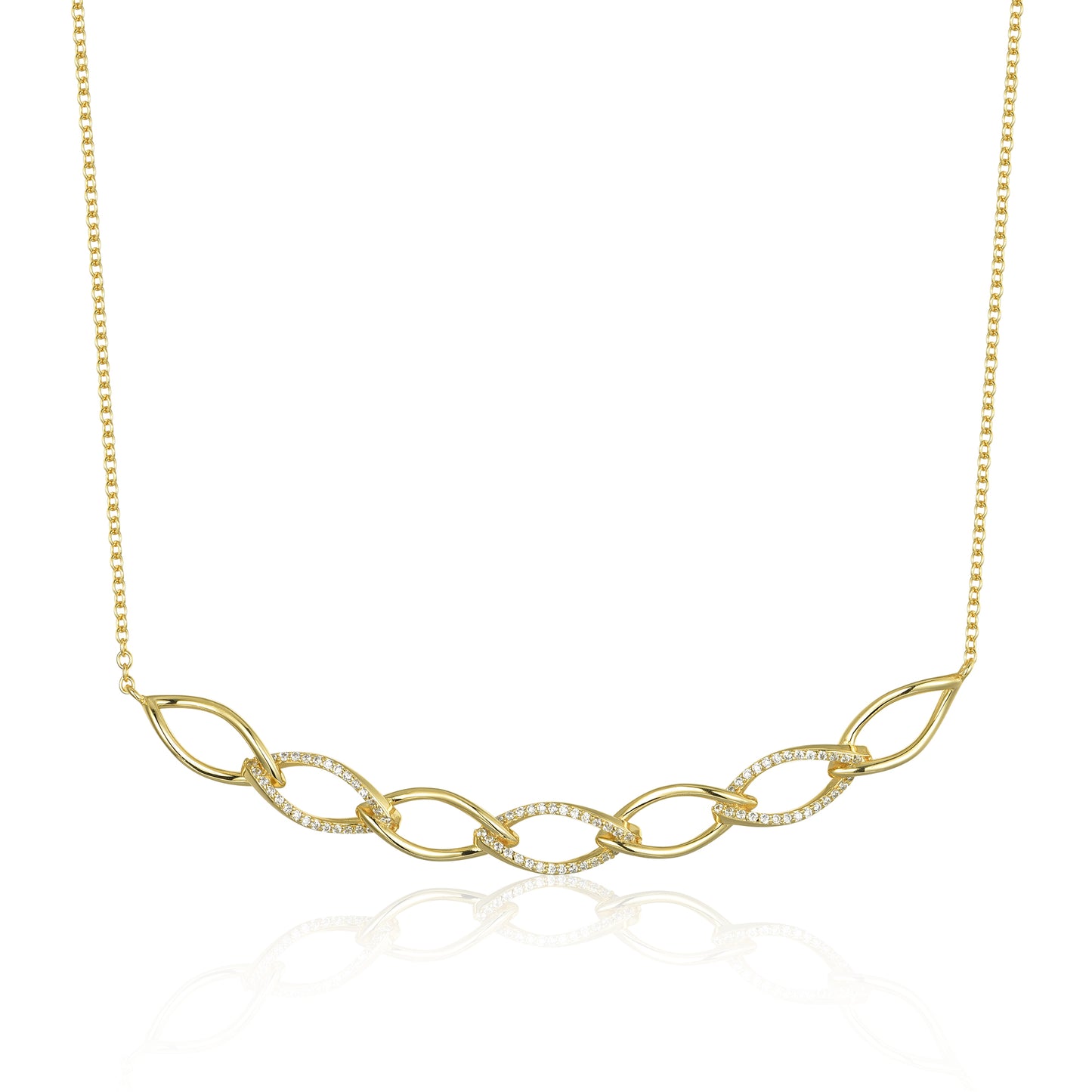 Gold Plated Sterling Silver Twisted Bar With CZ Necklace