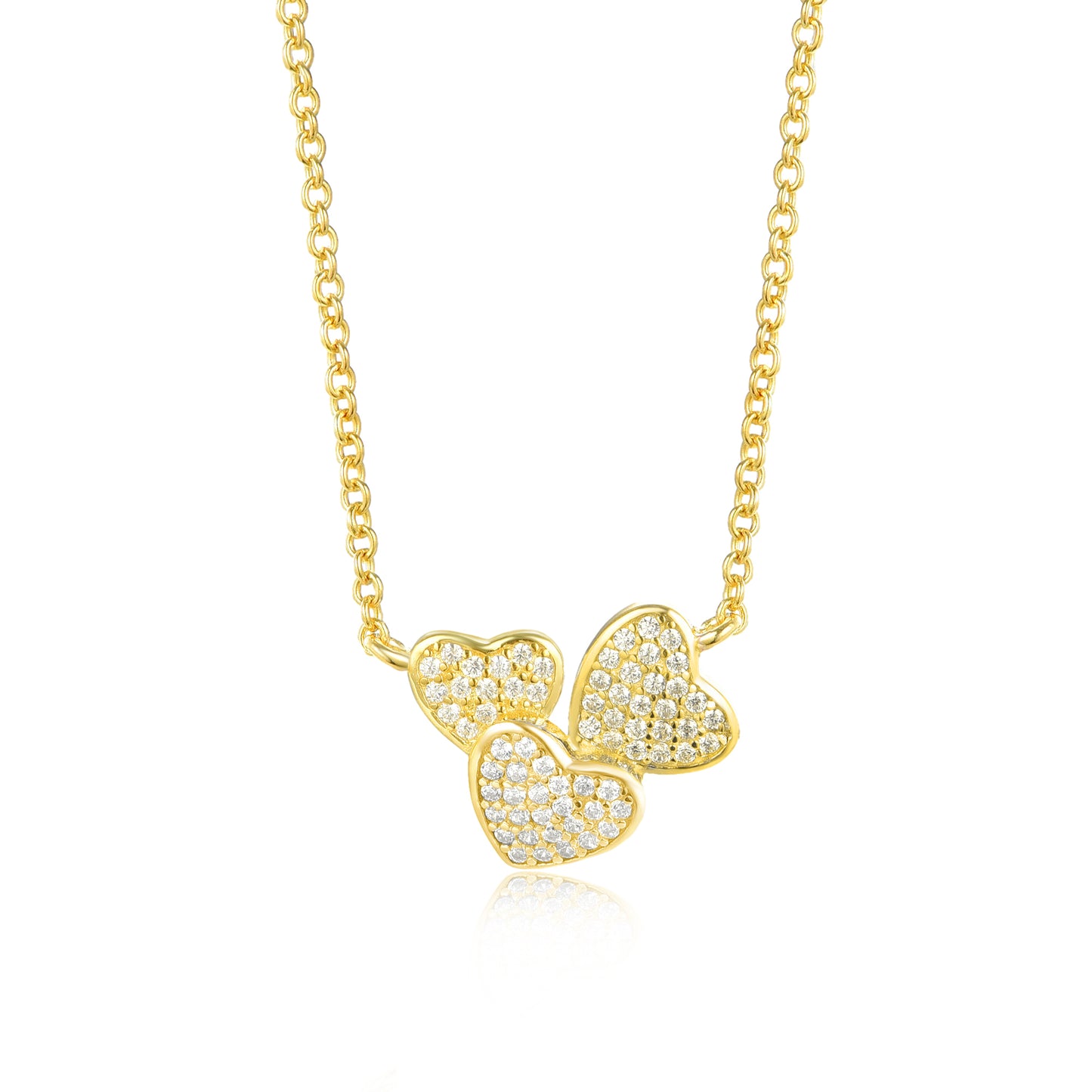 Sterling Silver Triple CZ Heart Necklace
