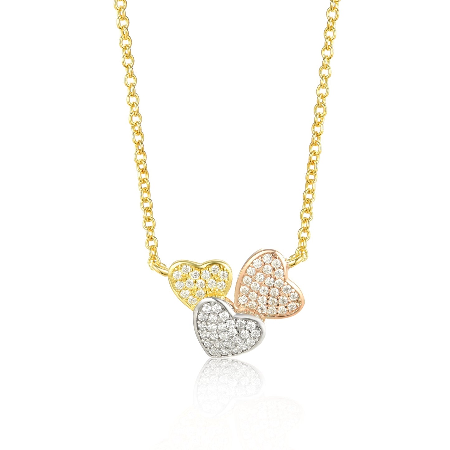 Sterling Silver Triple CZ Heart Necklace