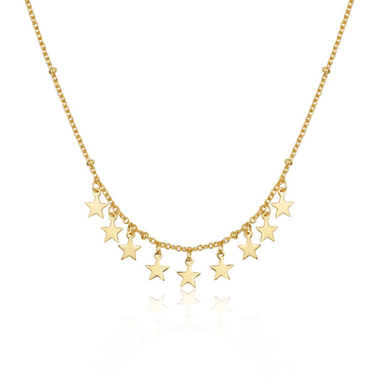 Sterling Silver Gold Plated Dangling Stars Necklace