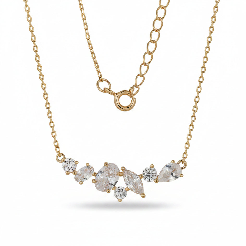 Multi-Stone CZ Cluster Bar Necklace