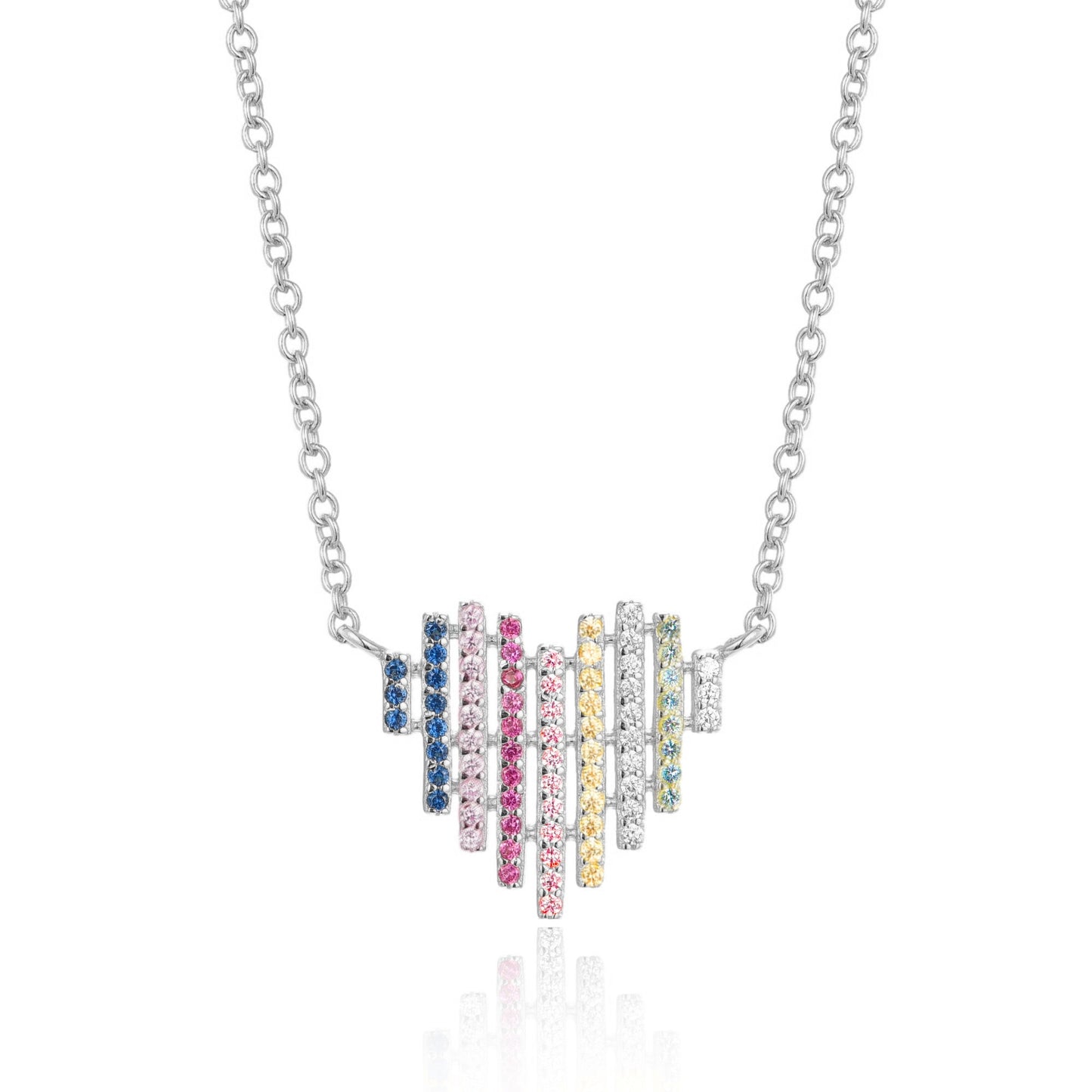 Gold Plated Sterling Silver Multicolor Striped Heart Necklace