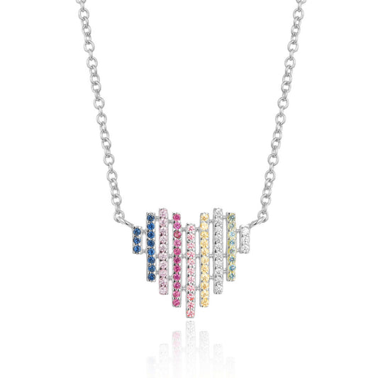 Gold Plated Sterling Silver Multicolor Striped Heart Necklace