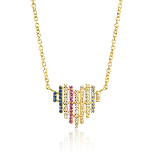 Gold Plated Sterling Silver Multicolor Striped Heart Necklace