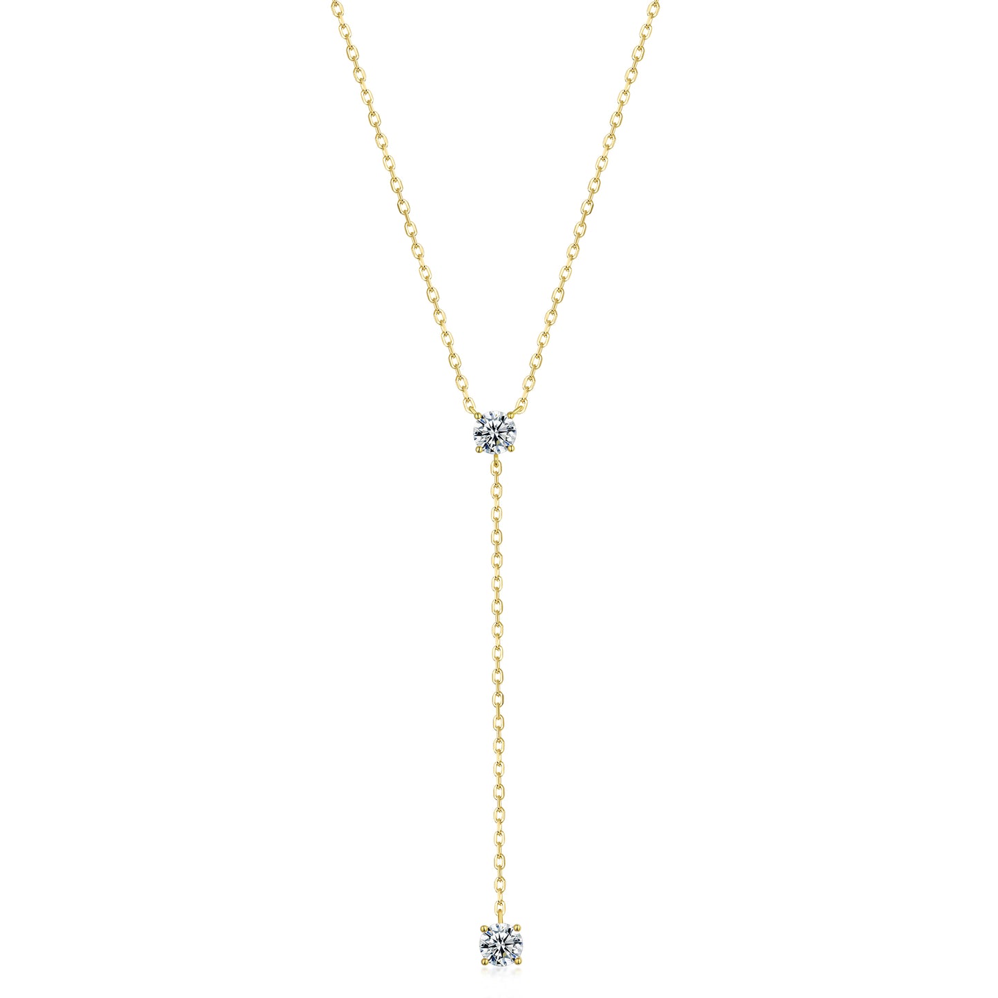 Sterling Silver Gold Plated CZ Double Solitaire Lariat Necklace