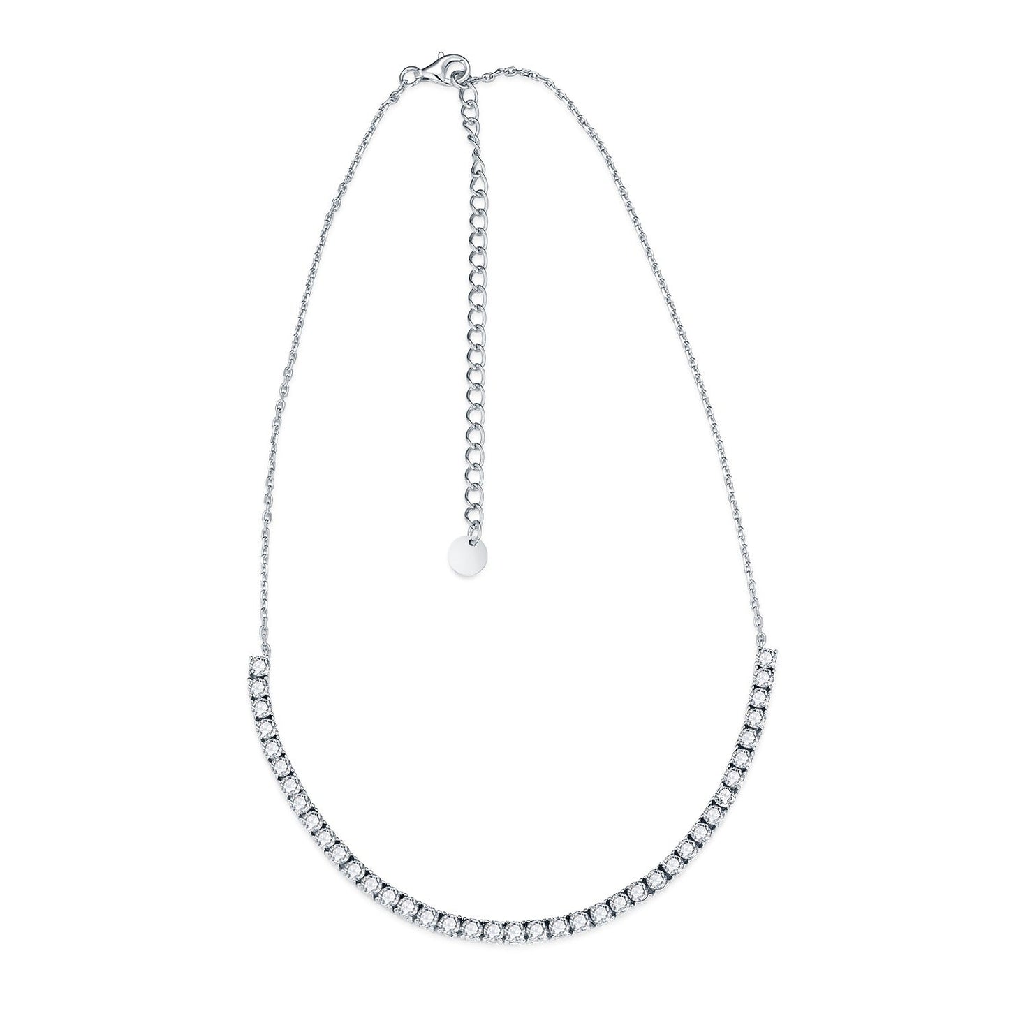 Rhodium Plated Sterling Silver Stone CZ Half Tennis Necklace