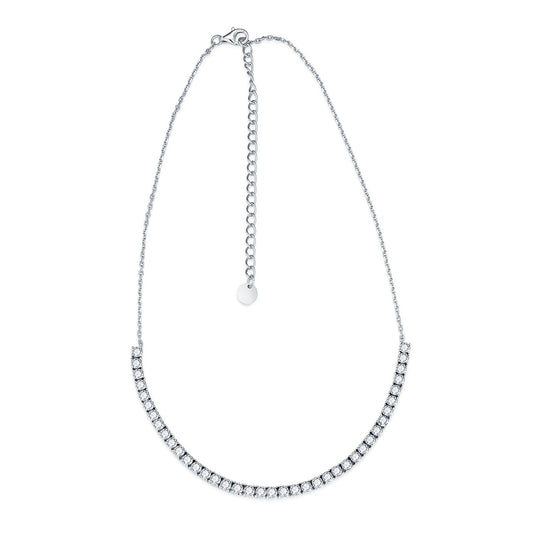 Rhodium Plated Sterling Silver Stone CZ Half Tennis Necklace
