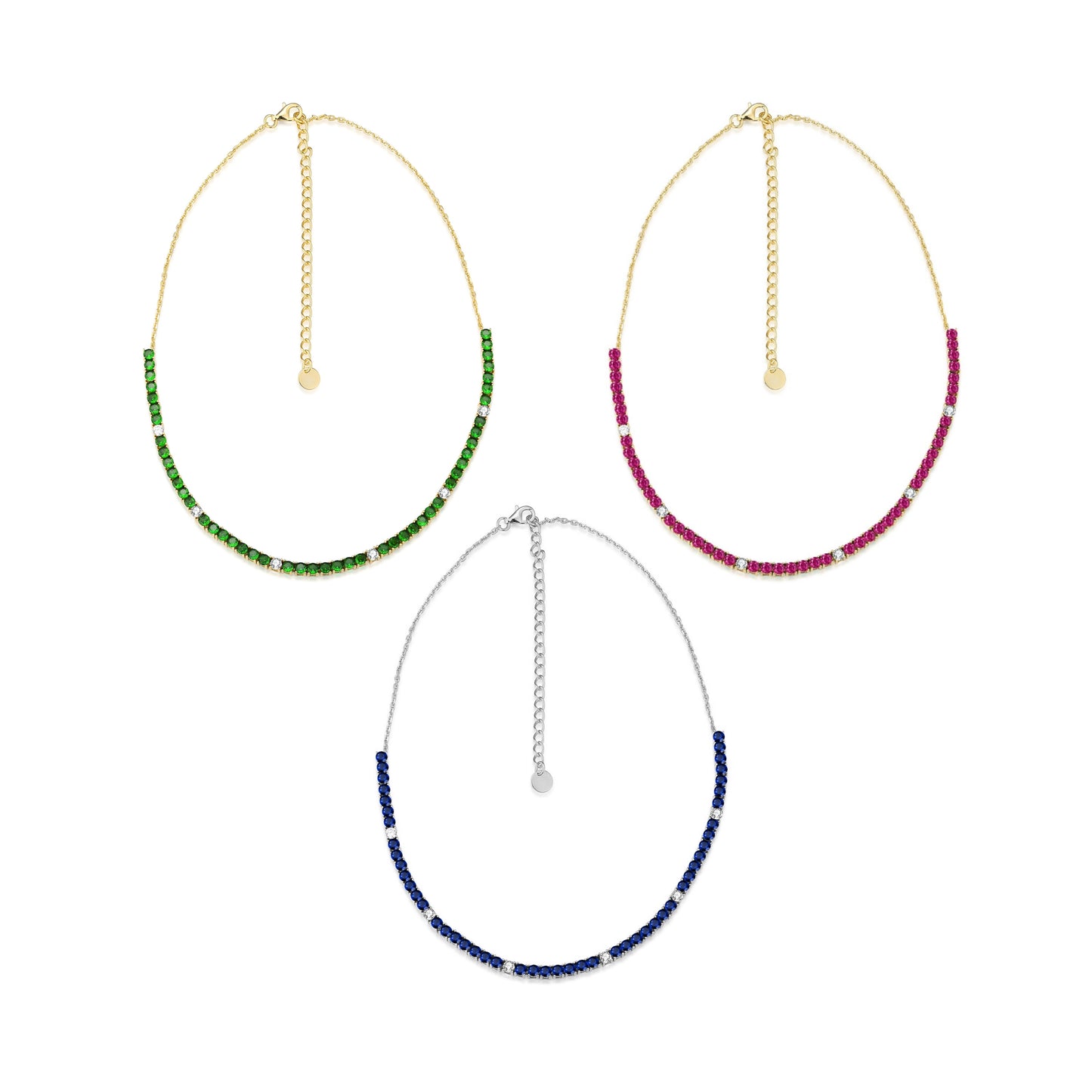 Sterling Silver Colorful 55 Stone Tennis Necklace