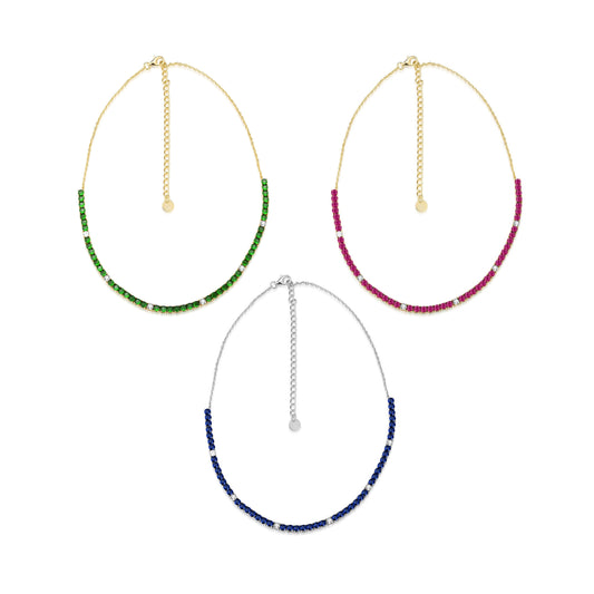 Sterling Silver Colorful 55 Stone Tennis Necklace