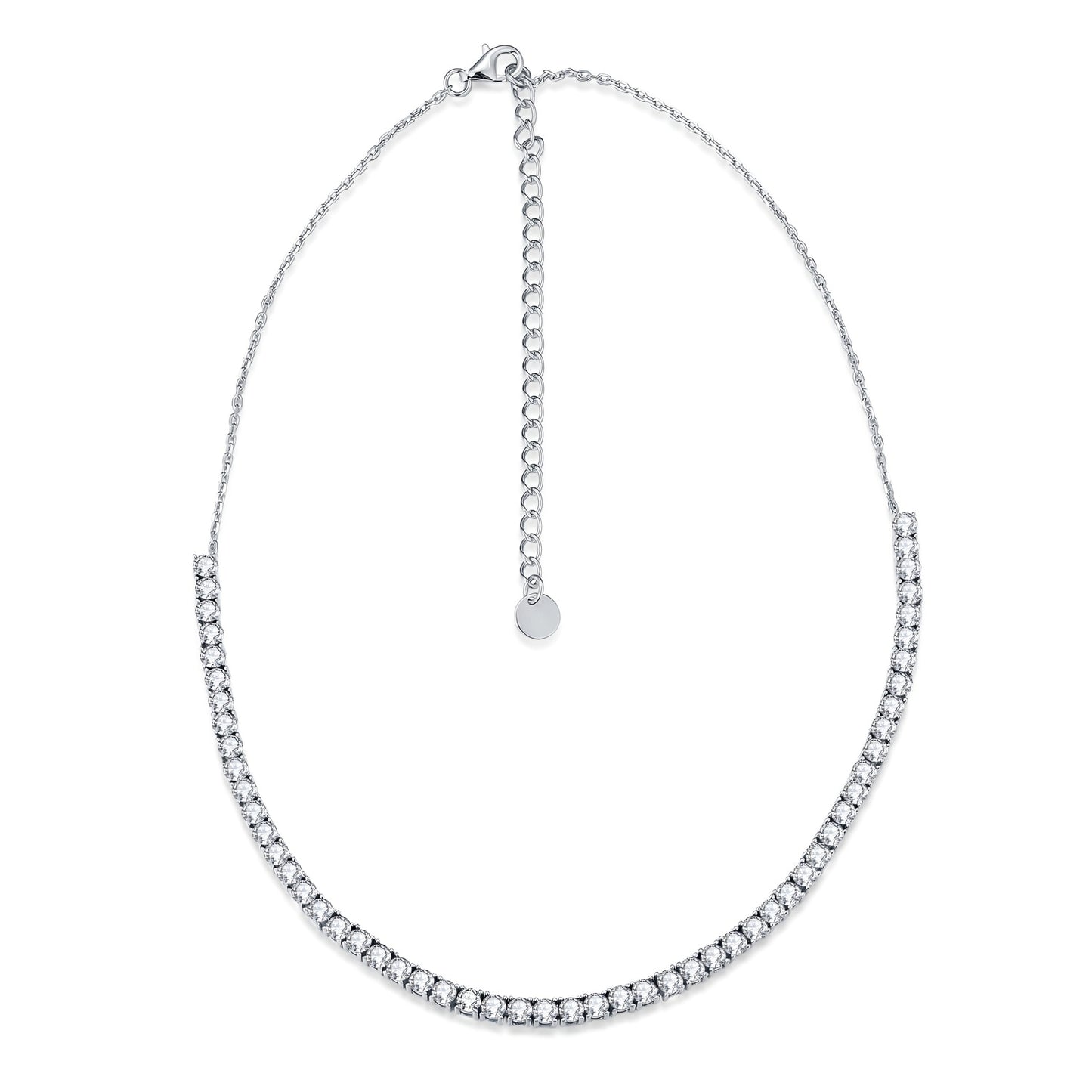 Rhodium Plated Sterling Silver Stone CZ Half Tennis Necklace