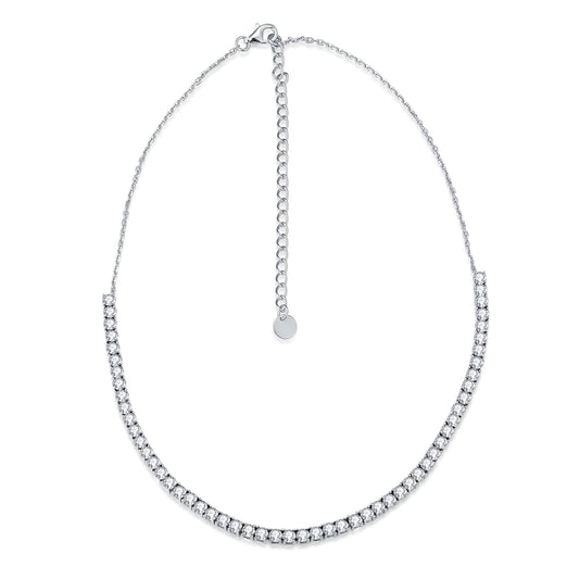 Rhodium Plated Sterling Silver Stone CZ Half Tennis Necklace
