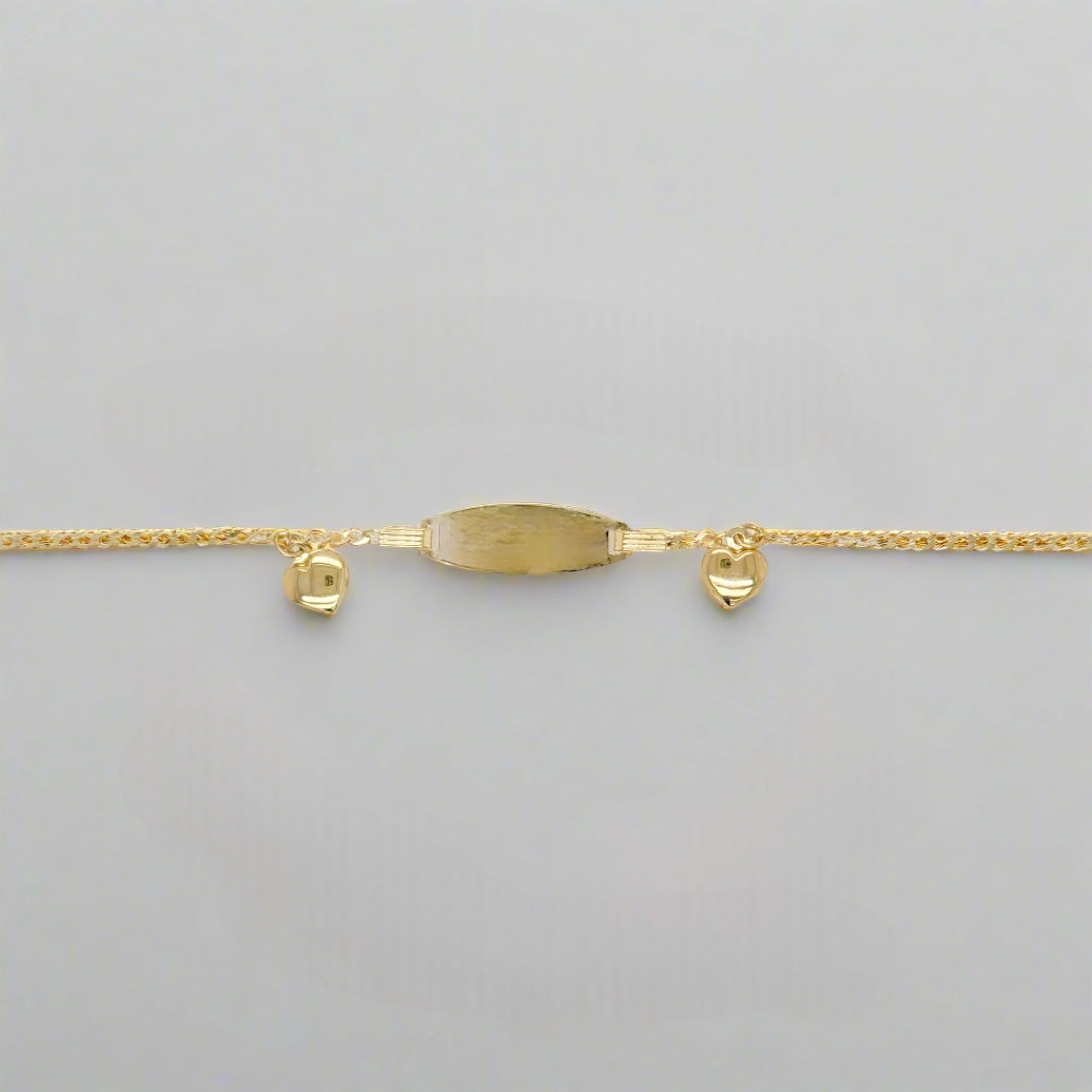 14k Gold Name Plate With Hearts Children's Bracelet