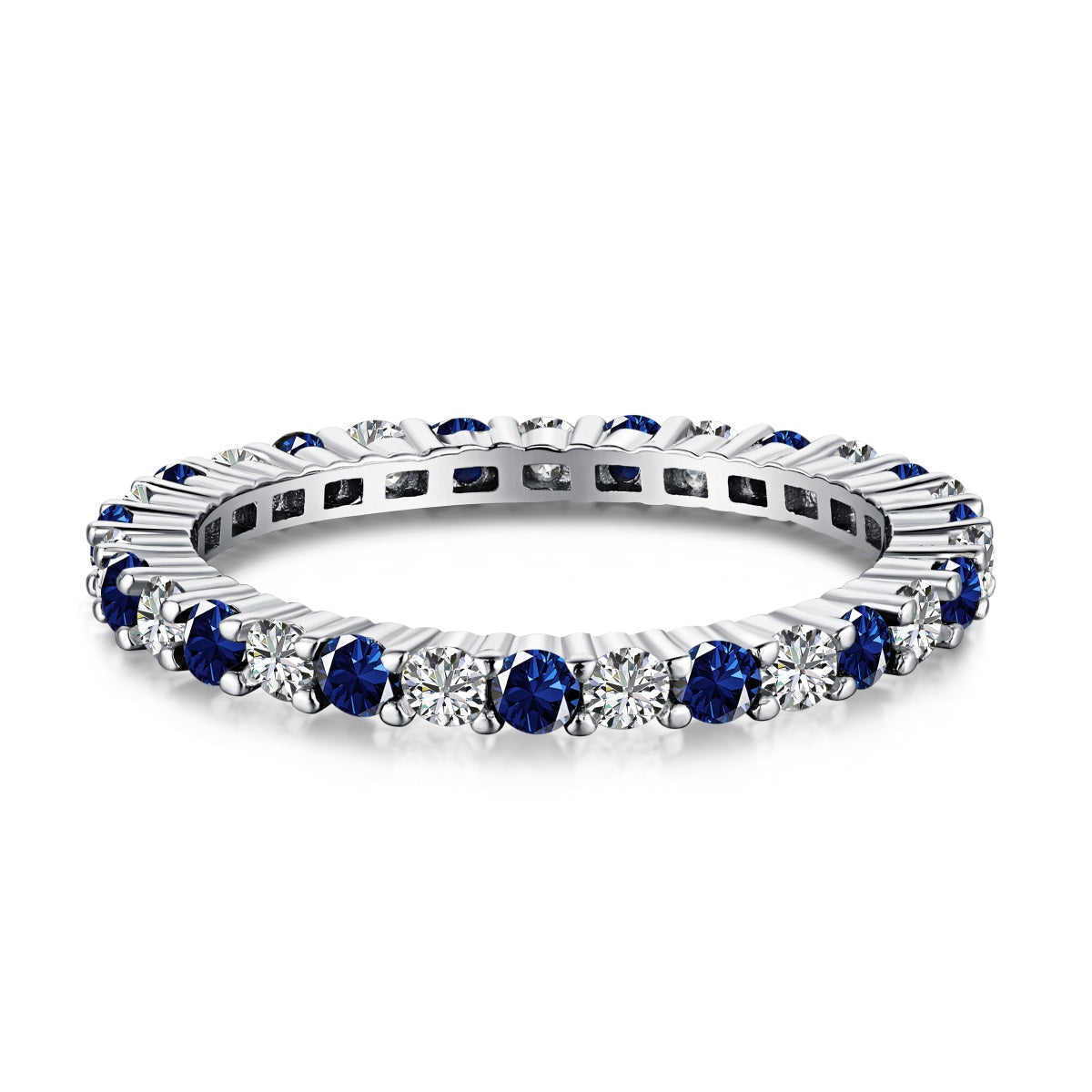 Sterling Silver Alternating Clear and Colorful CZ Eternity Band Ring - HK Jewels