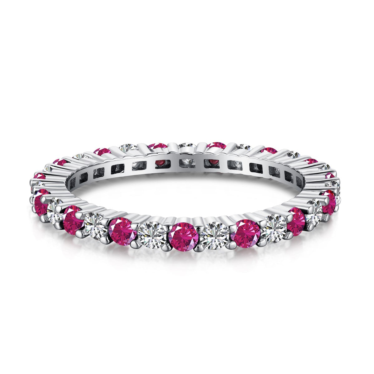 Sterling Silver Alternating Clear and Colorful CZ Eternity Band Ring - HK Jewels