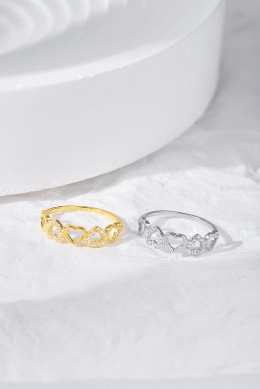 Sterling Silver Half Micropave Heart Ring - HK Jewels