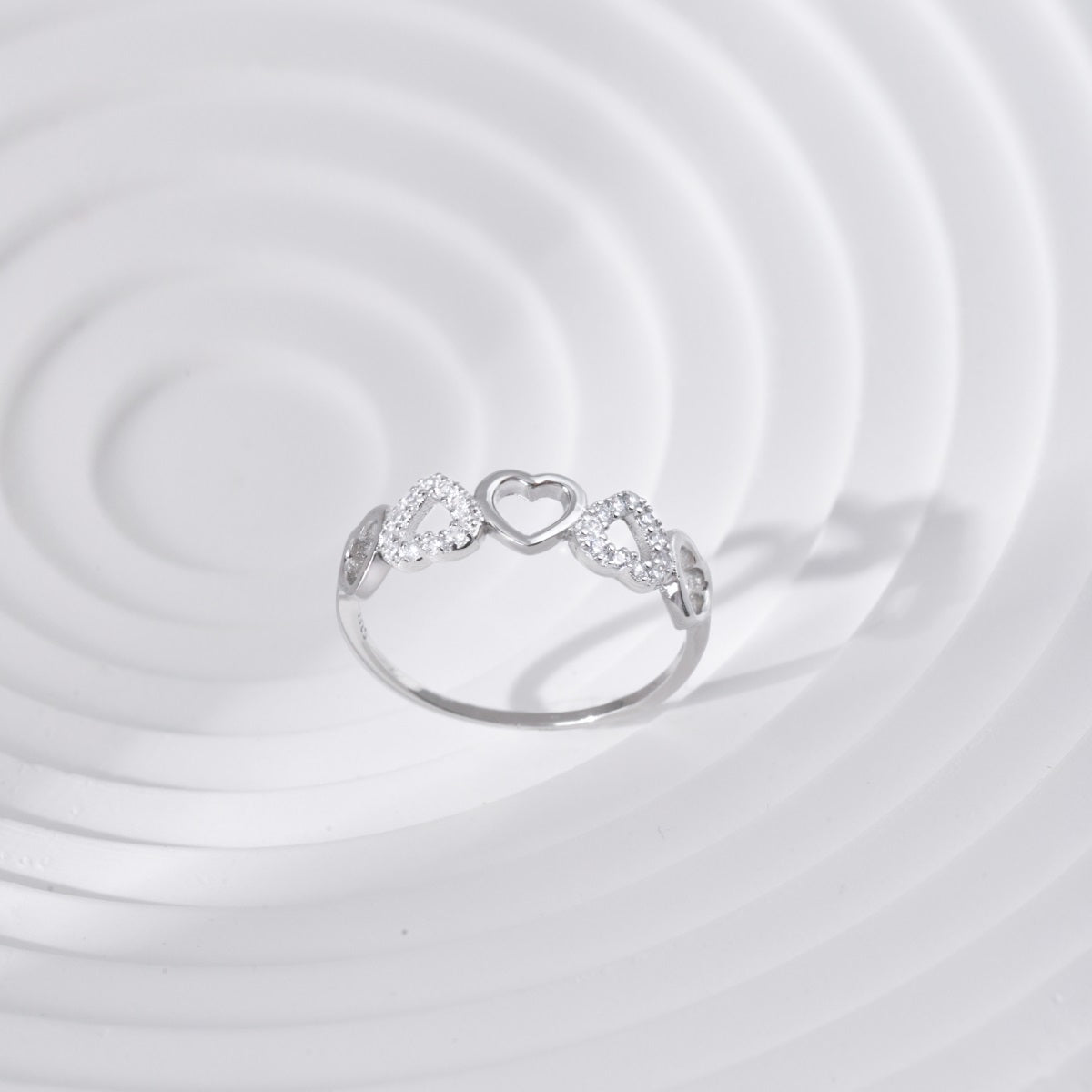 Sterling Silver Half Micropave Heart Ring - HK Jewels