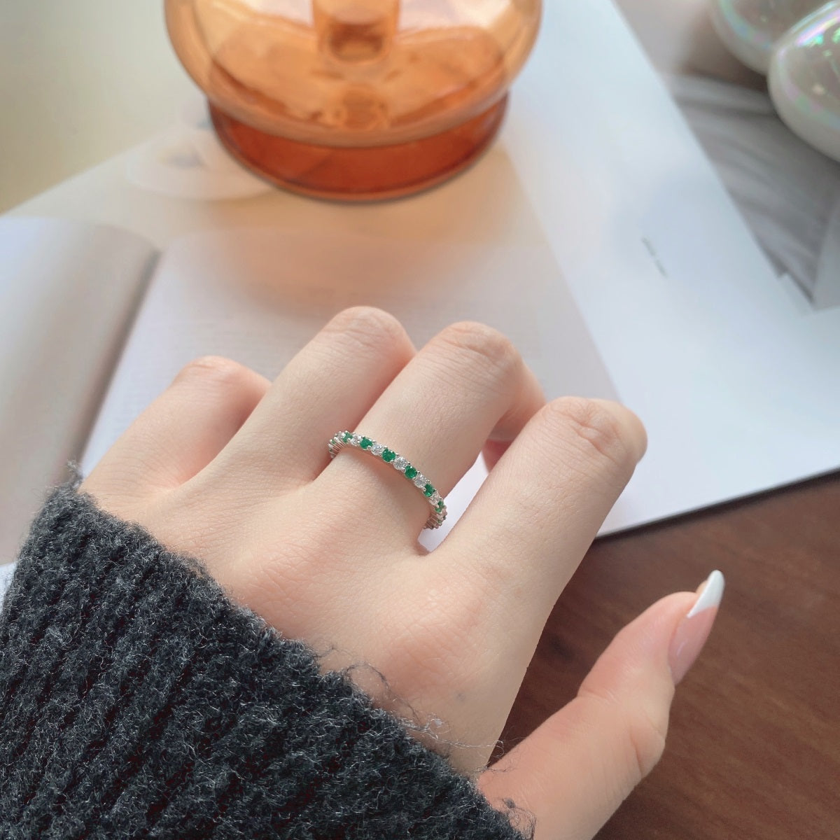 Sterling Silver Alternating Clear and Colorful CZ Eternity Band Ring - HK Jewels