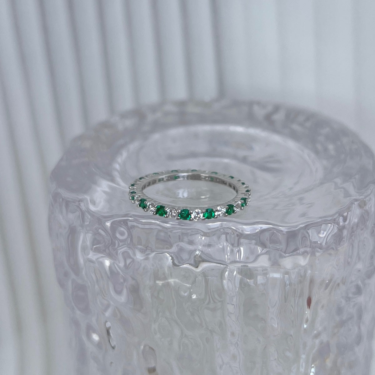 Sterling Silver Alternating Clear and Colorful CZ Eternity Band Ring - HK Jewels