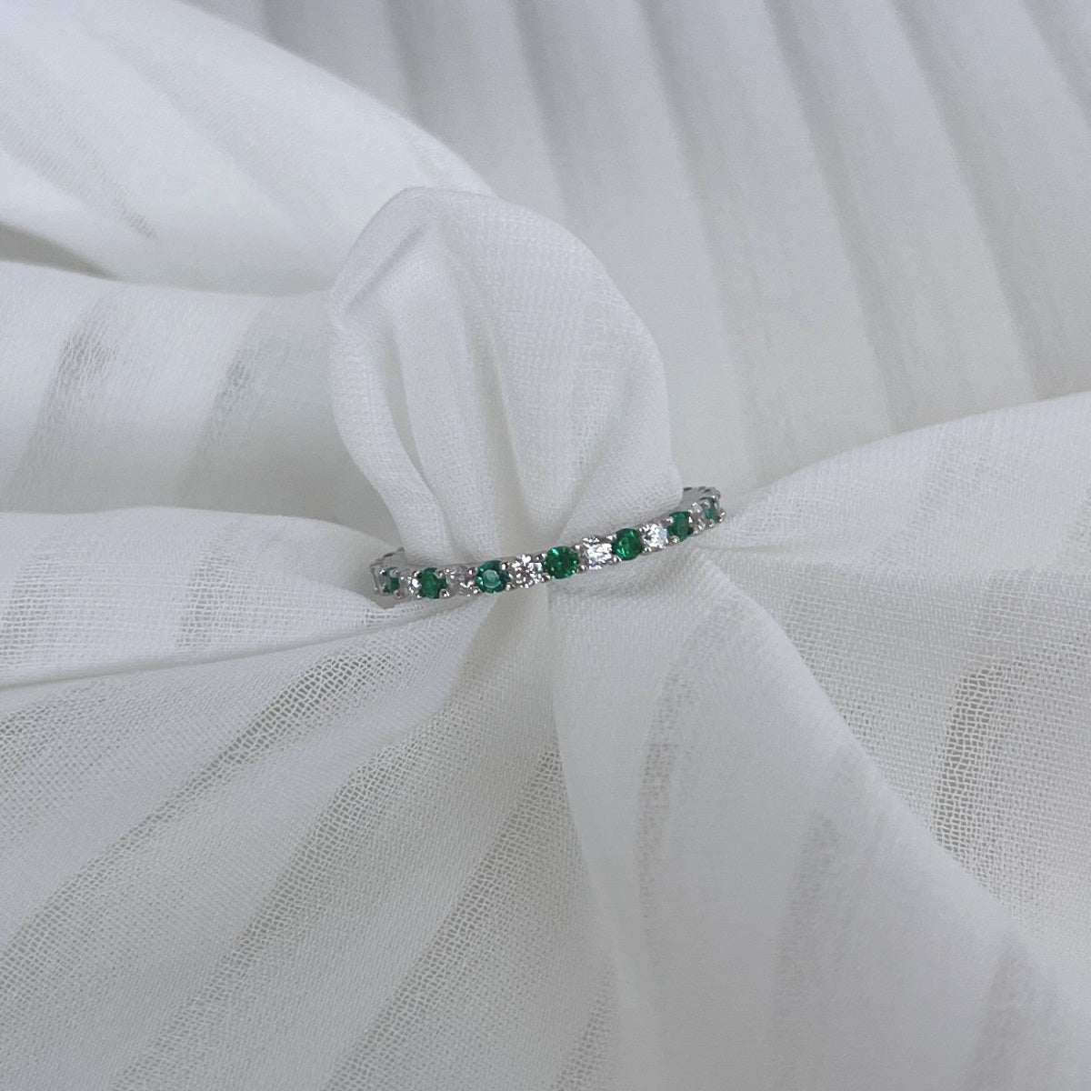Sterling Silver Alternating Clear and Colorful CZ Eternity Band Ring - HK Jewels