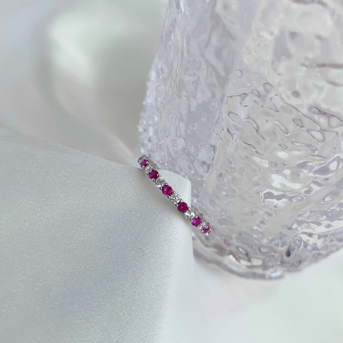 Sterling Silver Alternating Clear and Colorful CZ Eternity Band Ring - HK Jewels