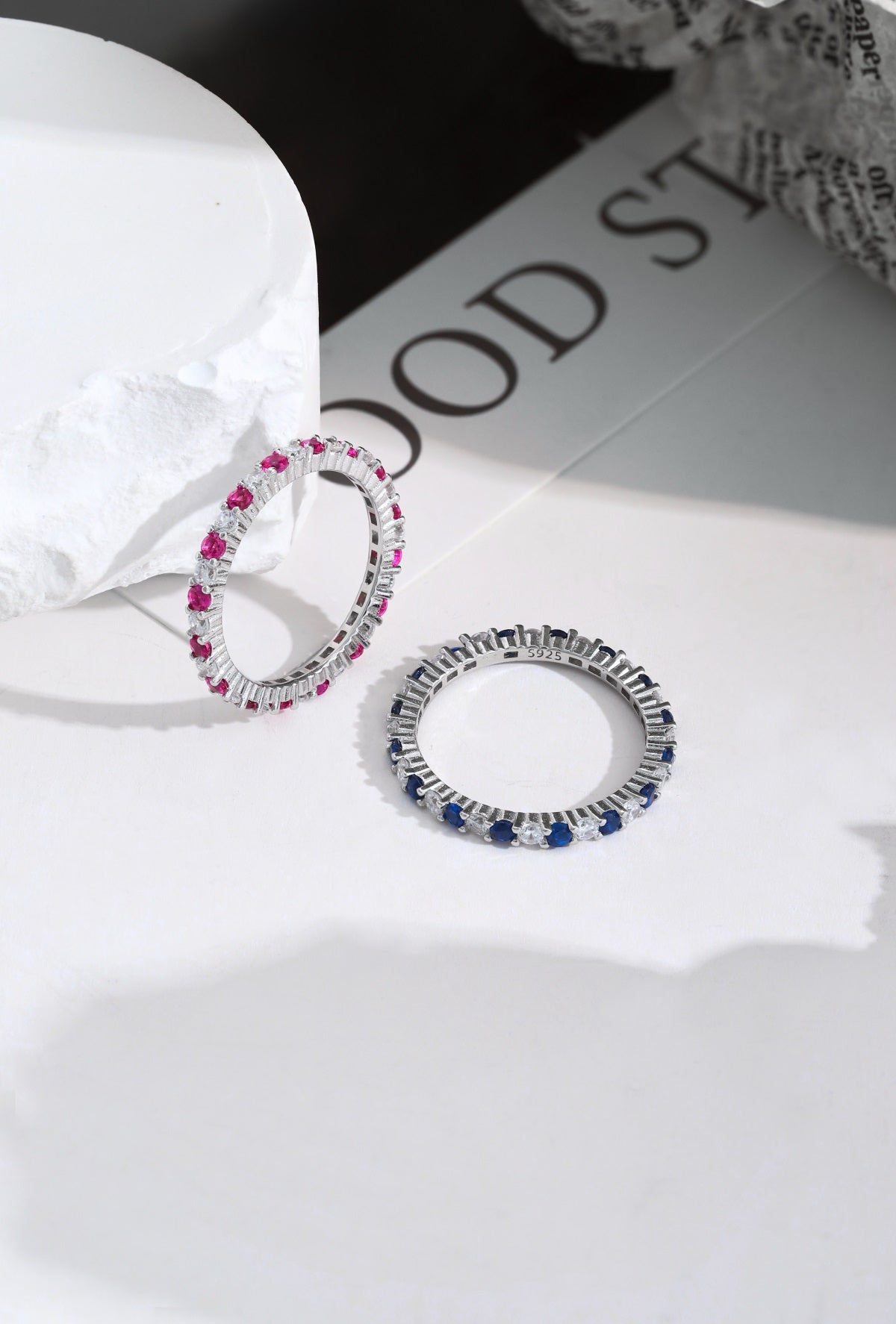 Sterling Silver Alternating Clear and Colorful CZ Eternity Band Ring - HK Jewels