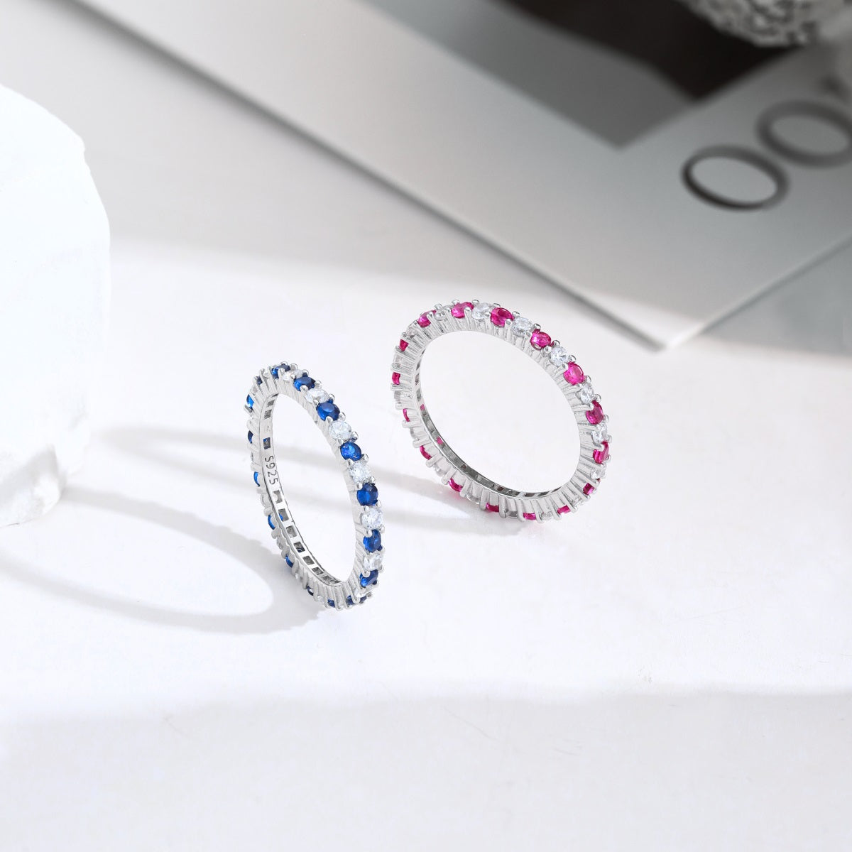 Sterling Silver Alternating Clear and Colorful CZ Eternity Band Ring - HK Jewels