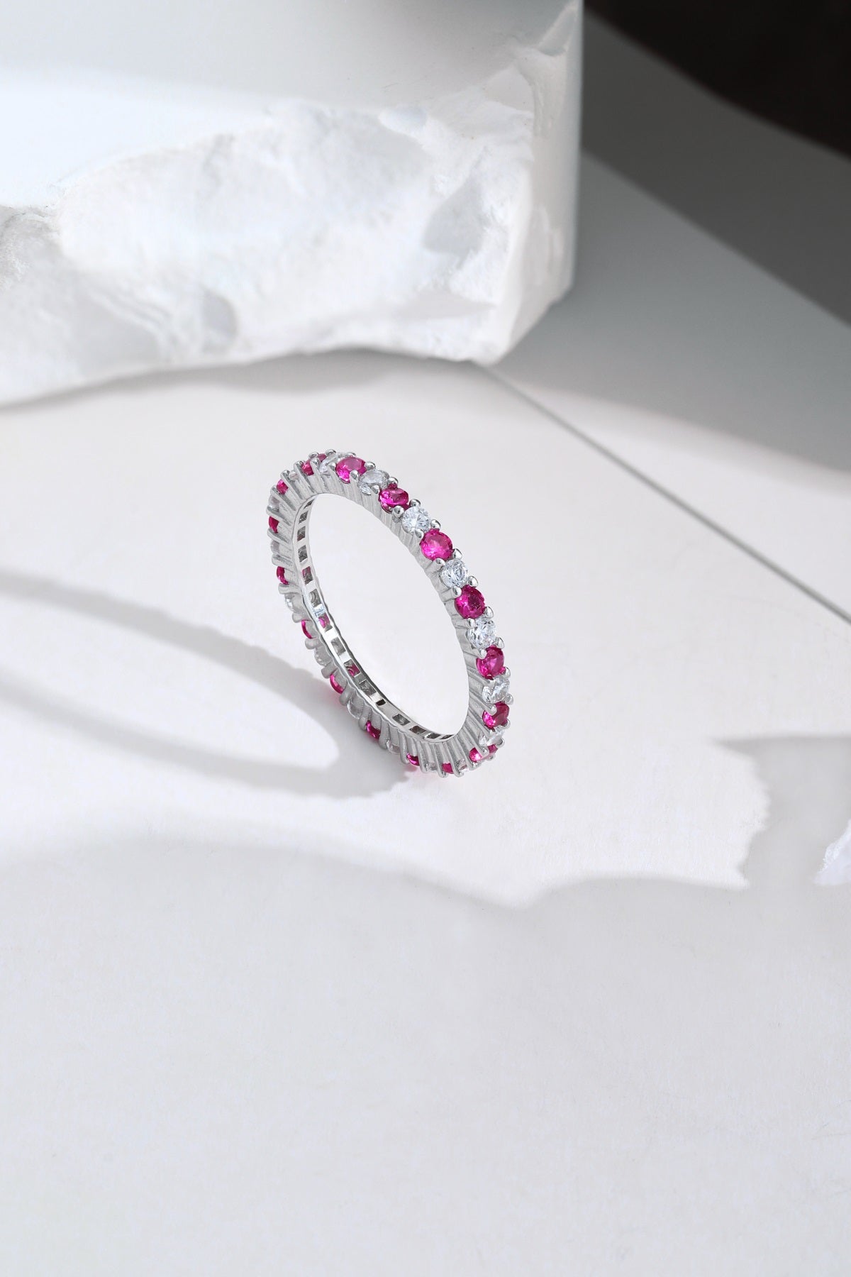 Sterling Silver Alternating Clear and Colorful CZ Eternity Band Ring - HK Jewels