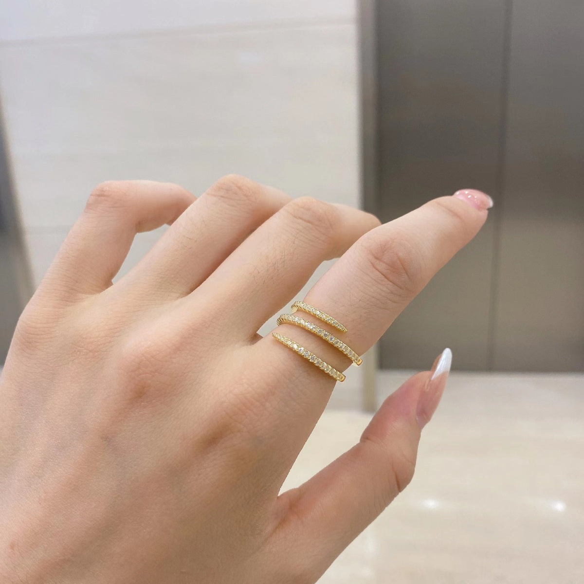 Sterling Silver Triple Swirl Bypass Micropave Ring - HK Jewels