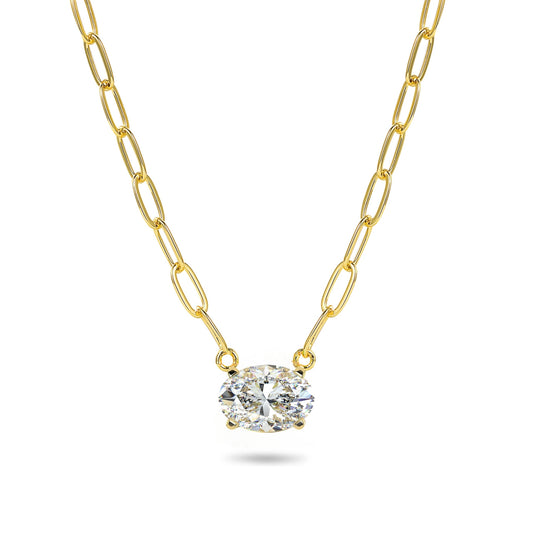 Gold-plated Sterling Silver CZ Solitaire Necklace on Paperclip Chain