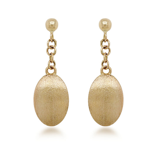 14K Brushed Gold Hanging Oval Earrings