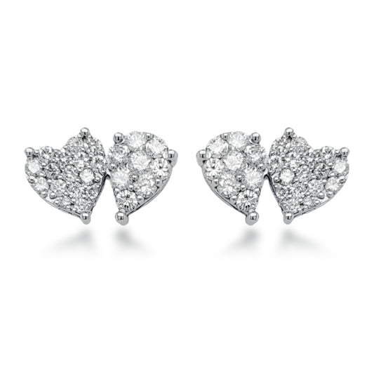 14K Gold Diamond Heart and Teardrop Shaped Stud Earrings