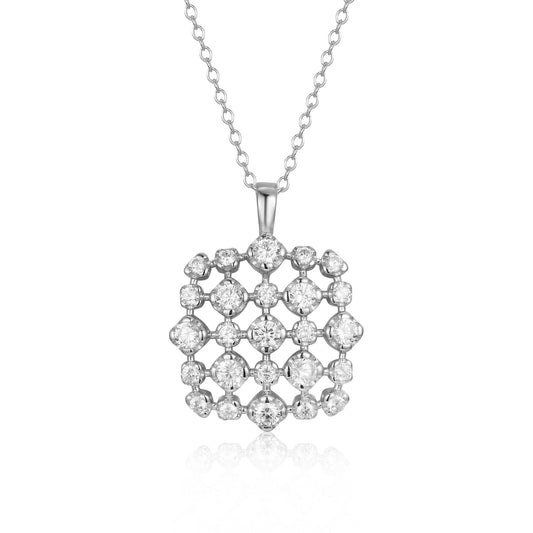 Sterling Silver Square Shaped with CZ Necklace