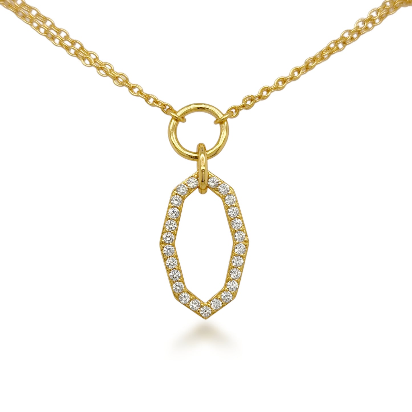 Sterling Silver Gold Plated Hexagon Shape on Double Chain Necklace