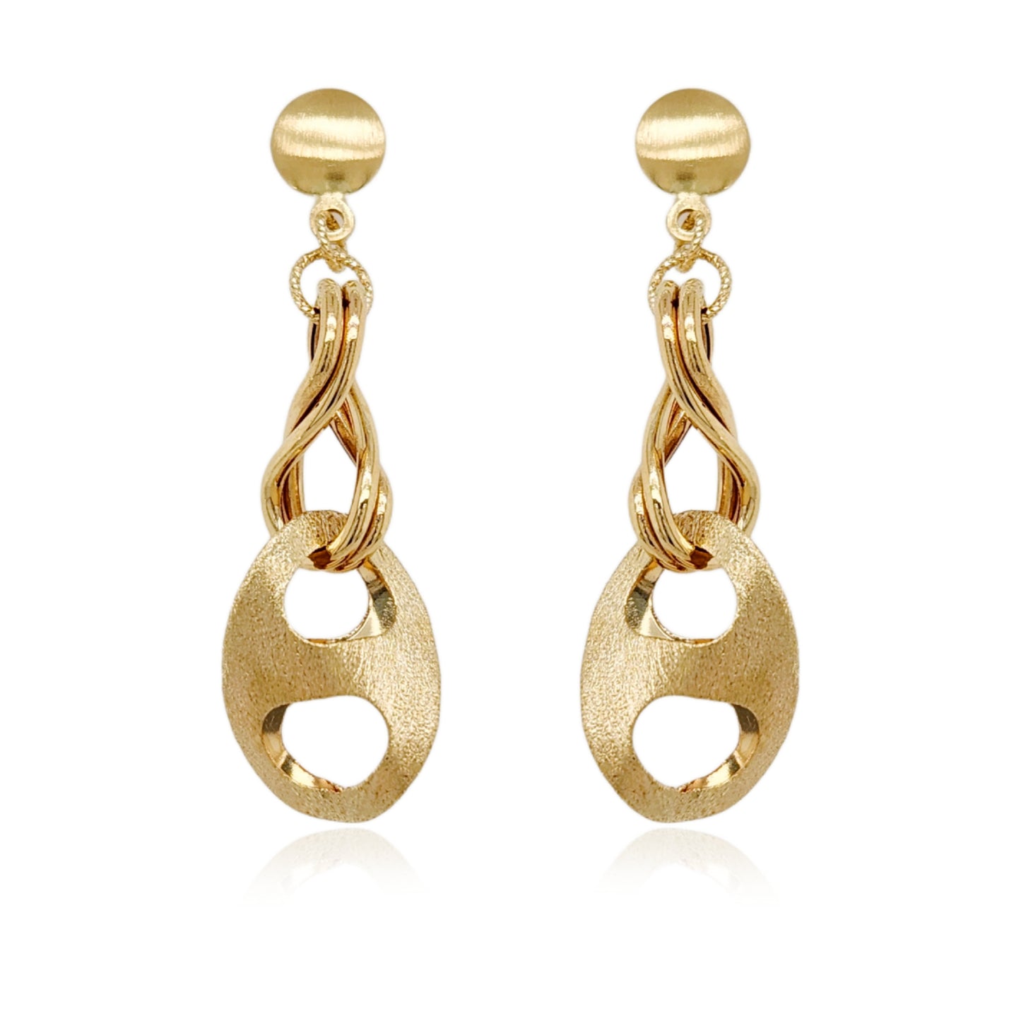 14K Brushed Gold Dangling Diamond Cut Earrings