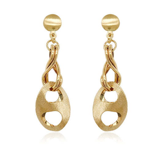 14K Brushed Gold Dangling Diamond Cut Earrings