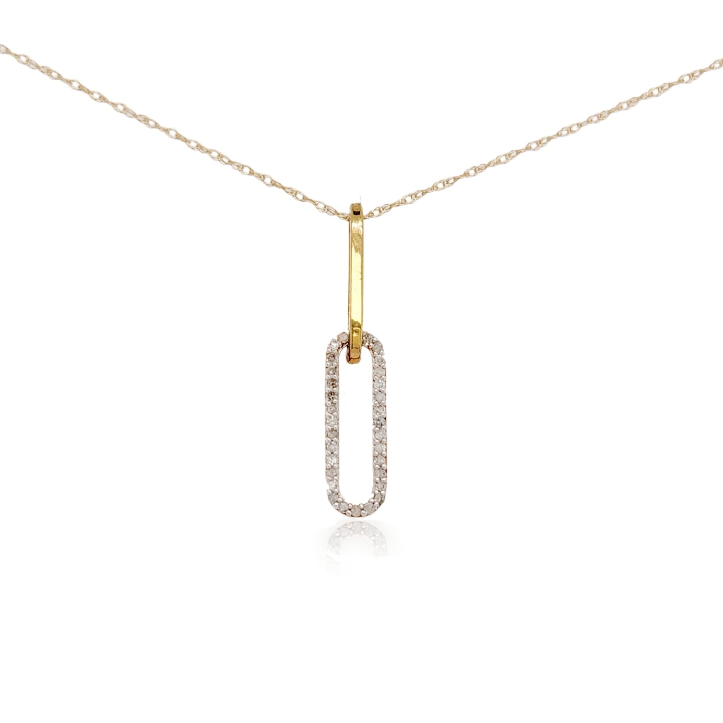 10K Gold Paperclip With Diamonds Pendant Necklace
