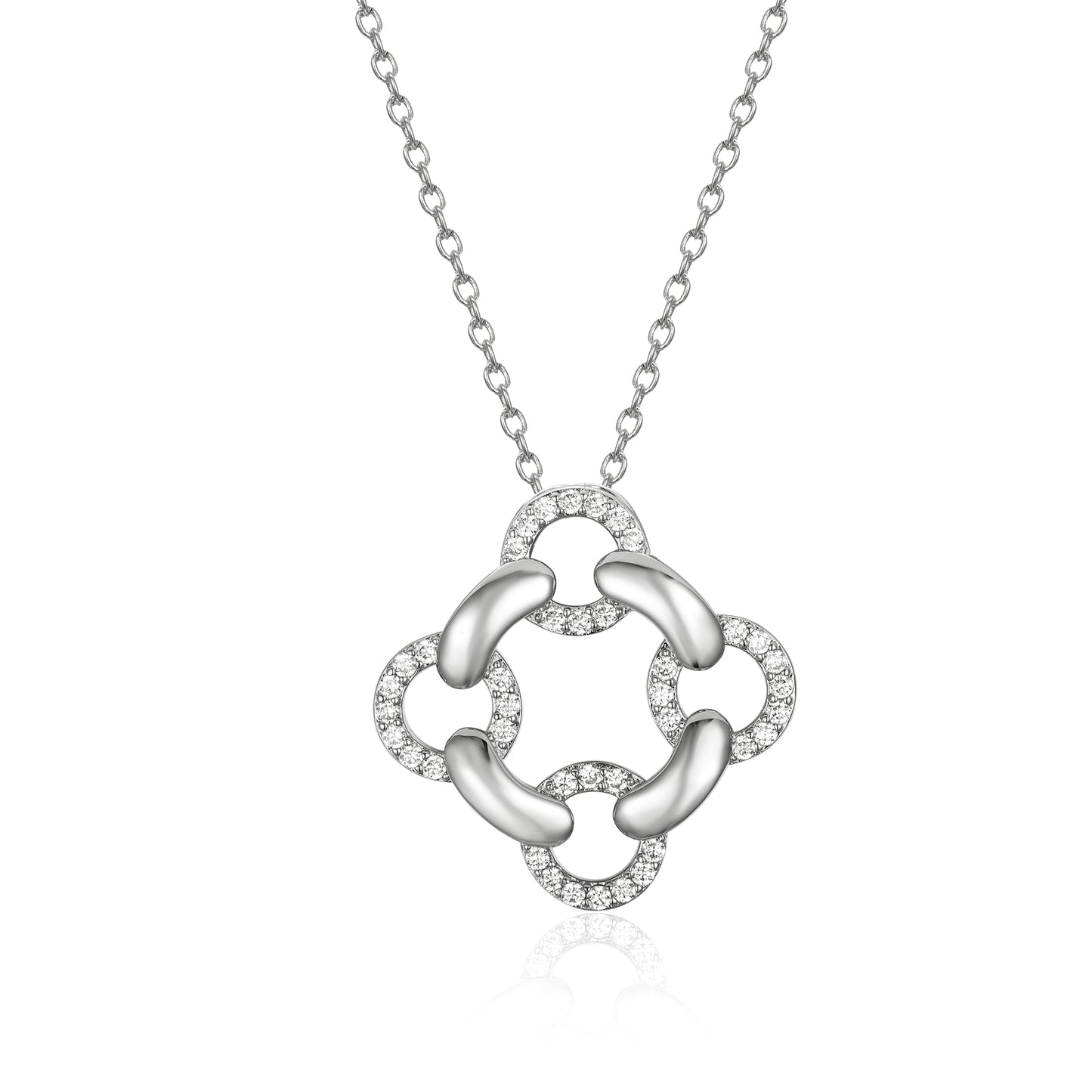 Sterling Silver Interlocking Circles CZ Pendant Necklace