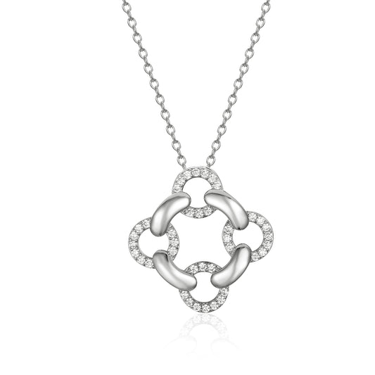 Sterling Silver Interlocking Circles CZ Pendant Necklace