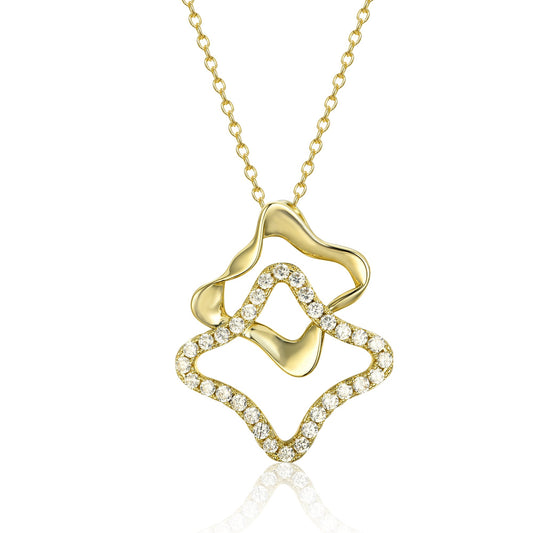Sterling Silver Double Geometric CZ Pendant Necklace