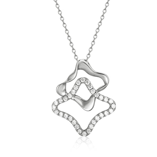 Sterling Silver Double Geometric CZ Pendant Necklace