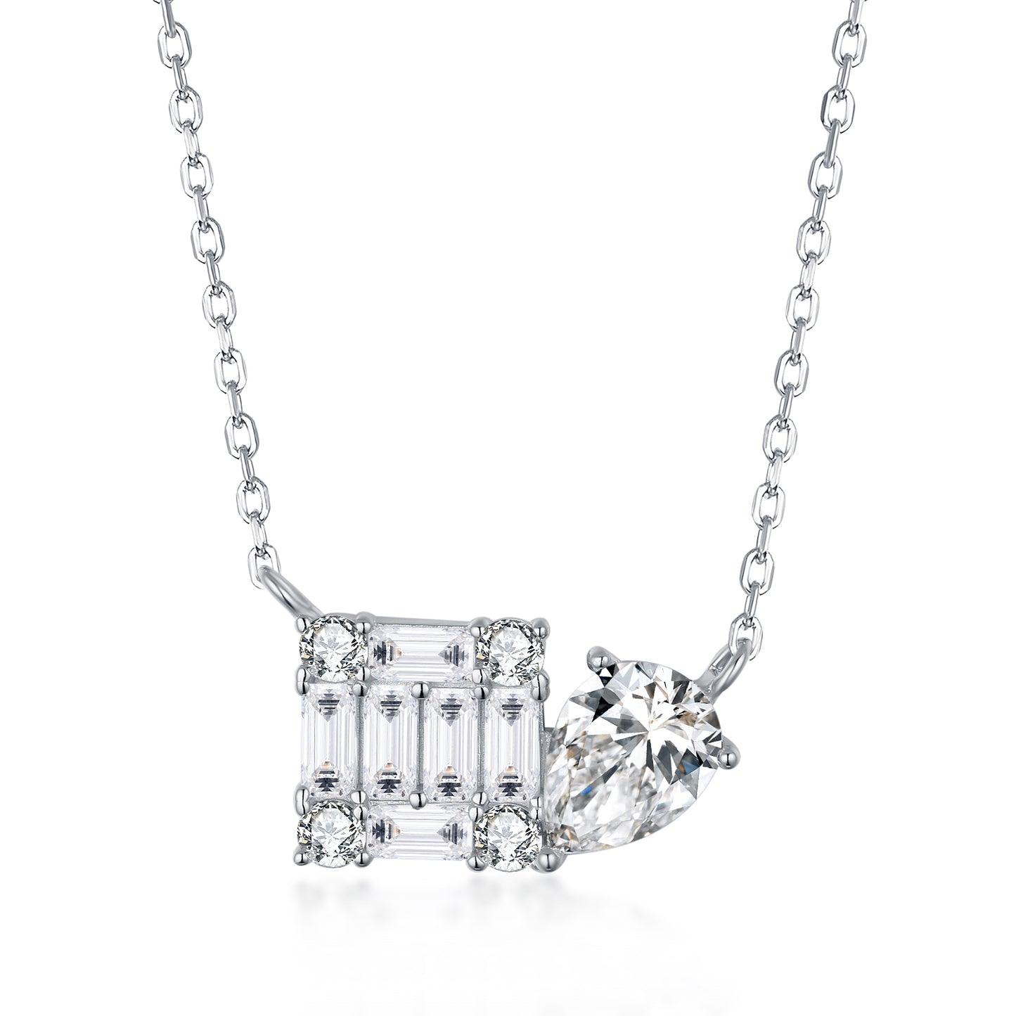 Sterling Silver Square and Pear CZ Necklace