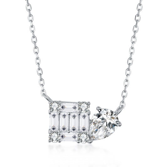 Sterling Silver Square and Pear CZ Necklace
